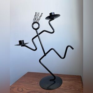 Taper Candle Holder Vintage Running Man Black Metal Post Modern Home Decor